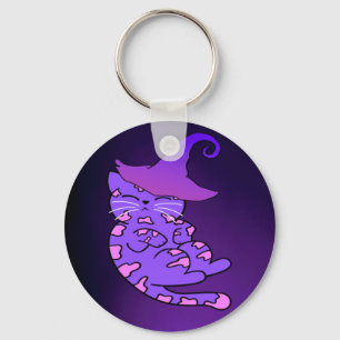 Purple Kittens with Witch Hats and Stars Keychain