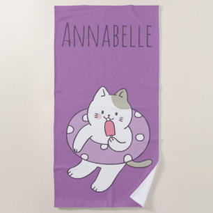 Purple Kitty Personalize Beach Towel