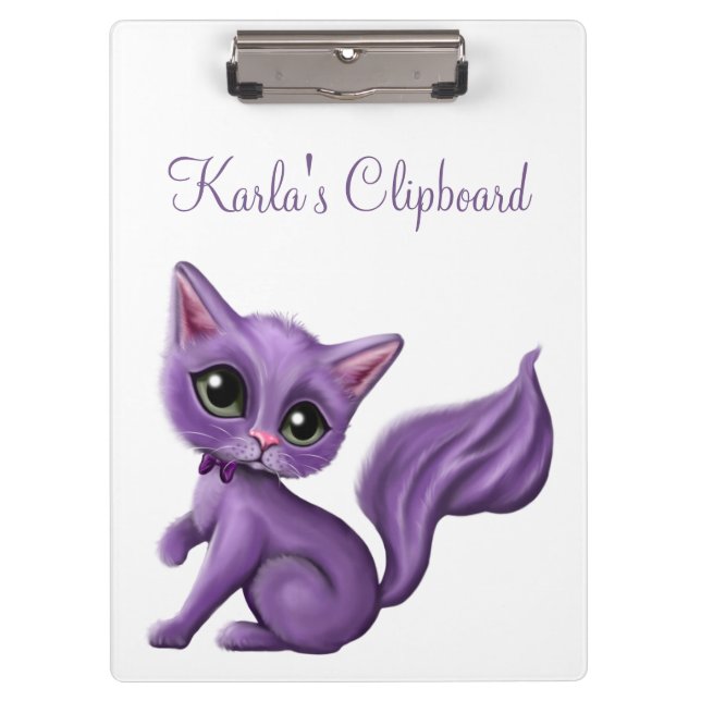 Purple Kitty Personalized Clipboard (Front)