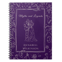 Purple Knight and Princess Fantasy Floral Line Art