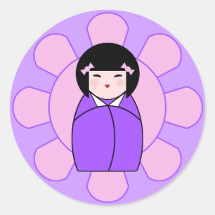 Purple Kokeshi Doll Classic Round Sticker