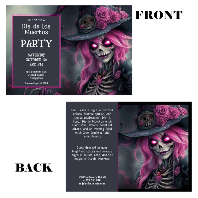💀 Purple La Calavera in hat with flowers Invitation (💀 Purple La Calavera in hat with flowers Invitation with customizable text)