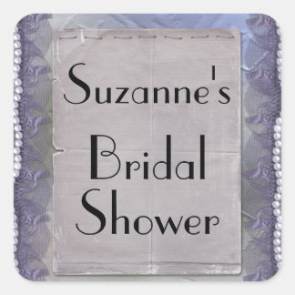 Purple Lace and Pearls Bridal Shower Square Sticker