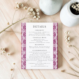 Purple Lace Border Wedding Details Card