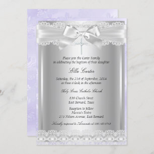 Purple Lace & Cross Baptism/Christening Invitation