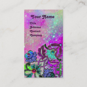 PURPLE LACE FLOWERS AND COLORFUL GEMSTONES BUSINESS CARD