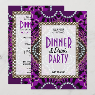 Purple Lace Glamour Dinner Drinks Party Invitation