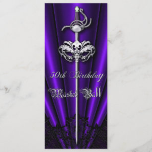 Purple Lace Masquerade Silver 50th Birthday Invitation