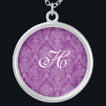 Purple Lace Monogram Sterling Silver Necklace<br><div class="desc">Beautiful  Lace Sterling Silver Necklace - background colour can be changed..  Great as a wedding favour,  wedding gift,  birthday gift or holiday gift.</div>