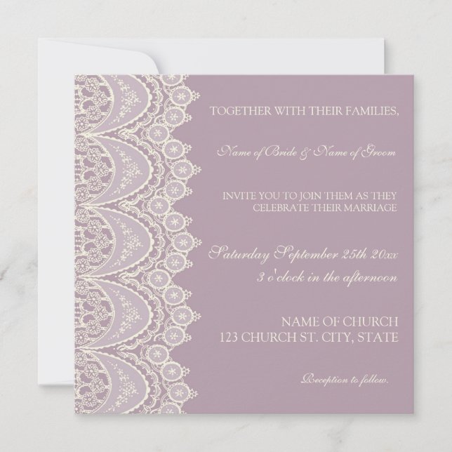 Purple Lace Pattern Wedding Invitation Cards (Front)