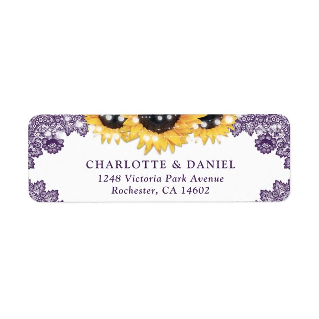 Purple Lace Rustic Sunflower Return Address (Front)