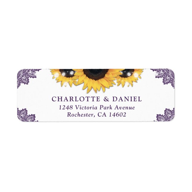 Purple Lace Sunflower Return Address Wedding (Front)