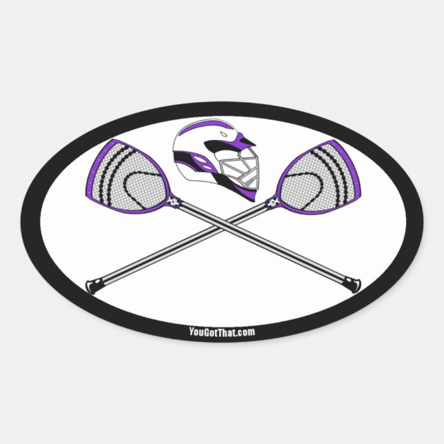 Purple Lacrosse Goalie Sticks and Helmet Oval Sticker (Front)