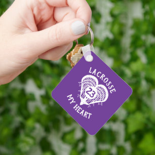 Purple Lacrosse My Heart Photo Keychain