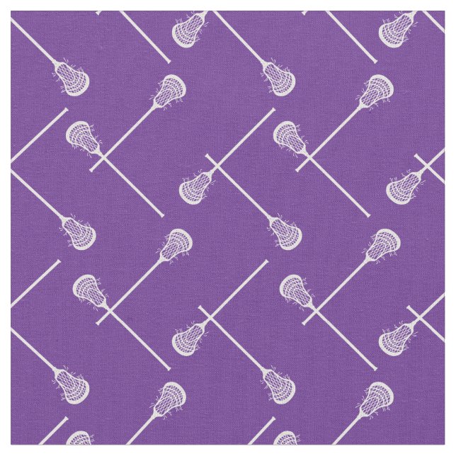 Purple Lacrosse White Sticks Patterned Fabric (Close Up)