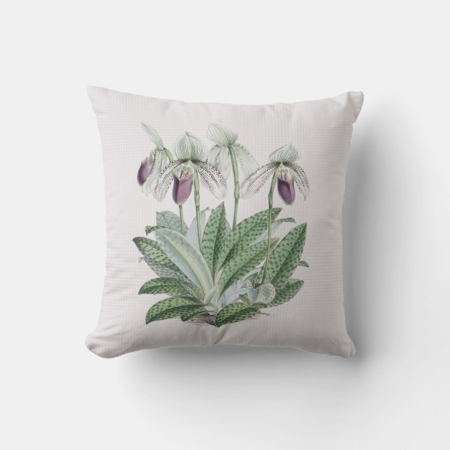 Purple Lady Slipper Orchid Outdoor Pillow 16x16 (Front)