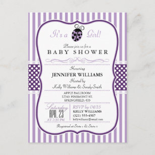 Purple Ladybug; Girl Baby Shower Invitation