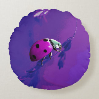 Purple Ladybug Round Pillow