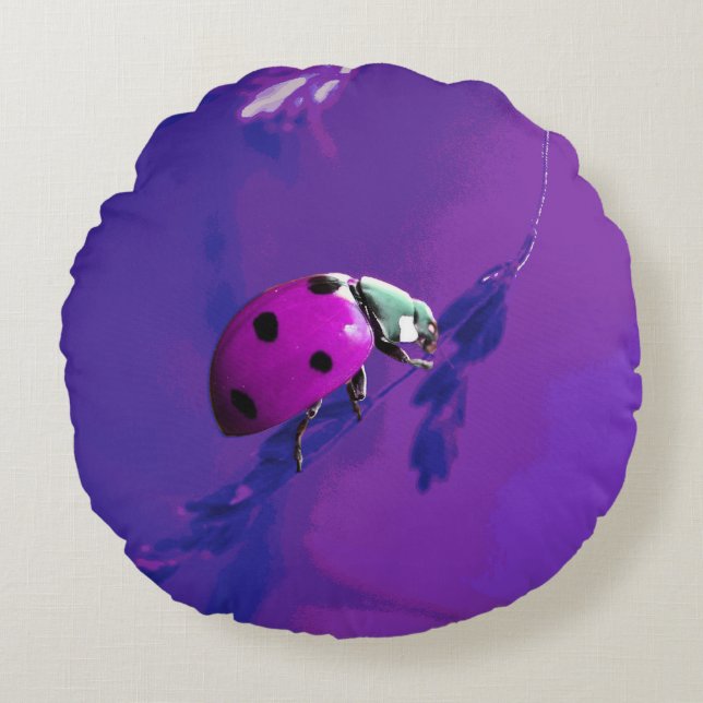 Purple Ladybug Round Pillow (Front)