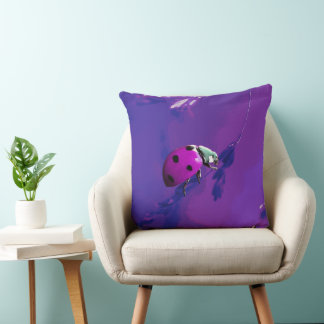 Purple Ladybug Throw Pillow