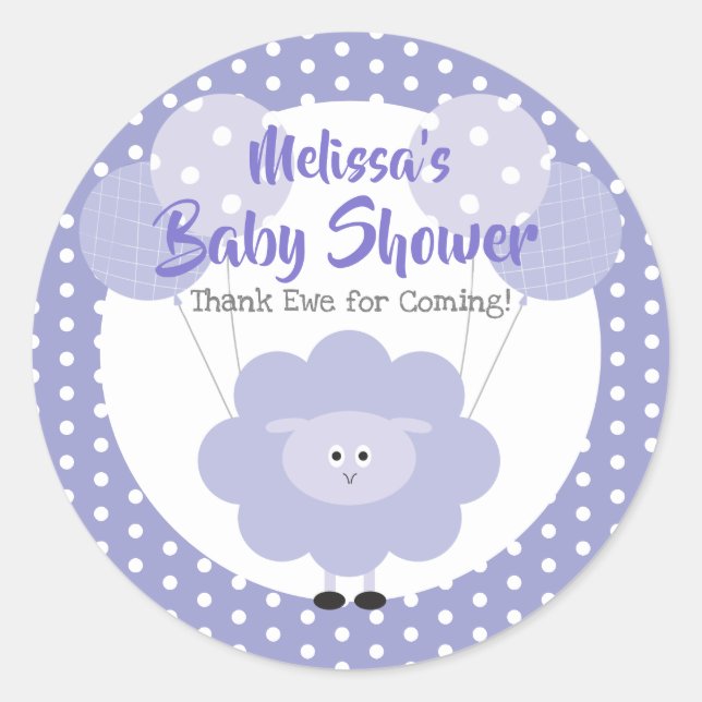 Purple Lamb Cute Modern Baby Shower Thank Ewe Classic Round Sticker (Front)