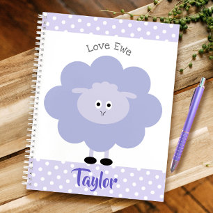 Purple Lamb Love Ewe Custom Name Script Cute Girly Notebook