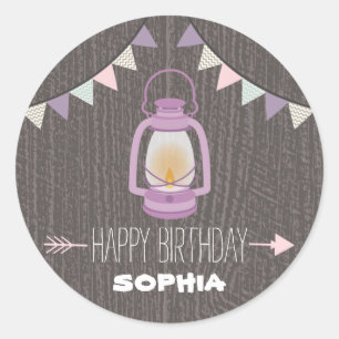 Purple Lantern Camping Birthday Sticker