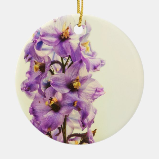 Purple Larkspur Delphinium Ceramic Ornament (Front)