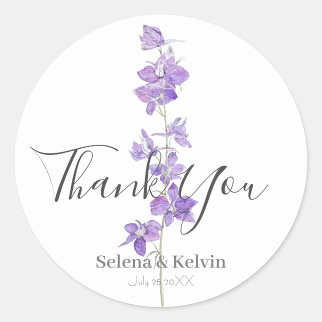 purple larkspurs flowers watercolour  classic round sticker (Front)