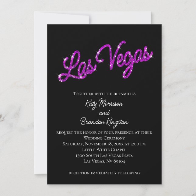 Purple Las Vegas Sparkles Wedding Invitation (Front)