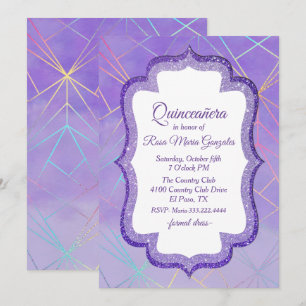 Purple Laser Light Show Quinceanera Invitation