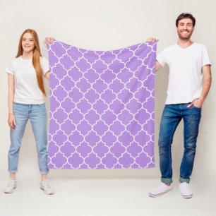 Purple Latticework, Quatrefoil, Moroccan Trellis Fleece Blanket