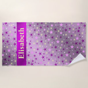 purple,laughing, happy, stars, rainbow, colours, b beach towel