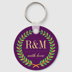 Purple Laurel Wreath Monogram Wedding Keychain