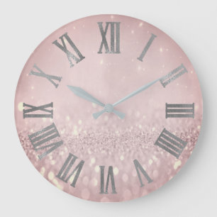 Purple Lavande Glitter Blush Metallic Roman Numers Large Clock