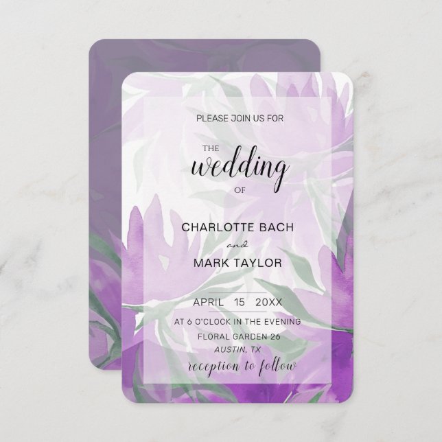 Purple Lavander Watercolor Elegant Floral Invitation (Front/Back)