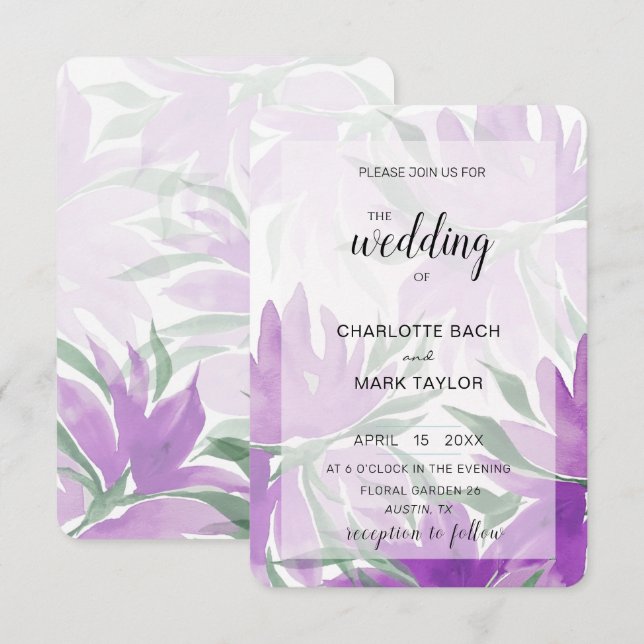 Purple Lavander Watercolor Elegant Floral Invitation (Front/Back)