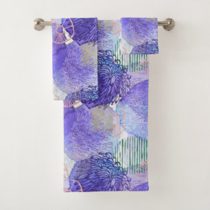 Purple lavendar abstract watercolor art modern bath towel set