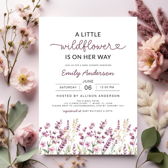 Purple Lavender A Little Wildflower Baby Shower Invitation (Creator Uploaded)