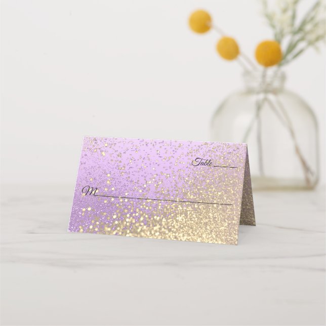 Purple Lavender and Gold Glitter  Place Card (Front)