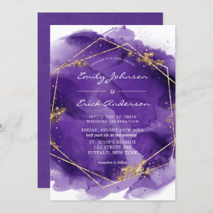 Purple Lavender and Gold Paint Geometric Wedding Invitation