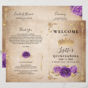Purple Lavender and Gold Roses Quinceanera Program
