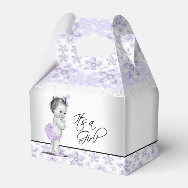 Purple Lavender and Grey Baby Shower Favor Box (Front Side)
