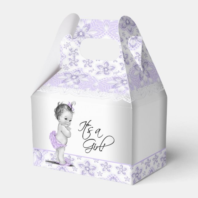 Purple Lavender and Grey Baby Shower Favor Box (Back Side)