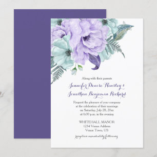 Purple Lavender and Mint Peonies Wedding Invitation
