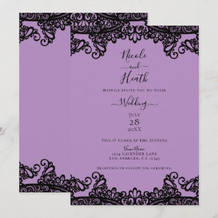 Purple Lavender & Black Lace Elegant Wedding      Invitation