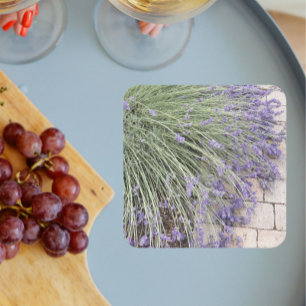 Purple Lavender Blooms Floral Square Paper Coaster