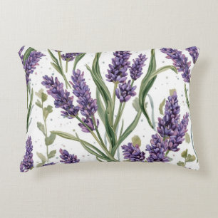 Purple Lavender Blooms Watercolor Botanical Accent Pillow