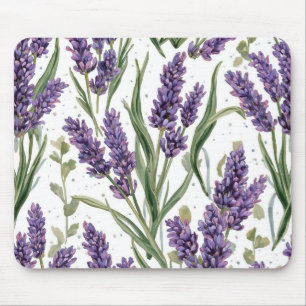 Purple Lavender Blooms Watercolor Botanical Mouse Pad