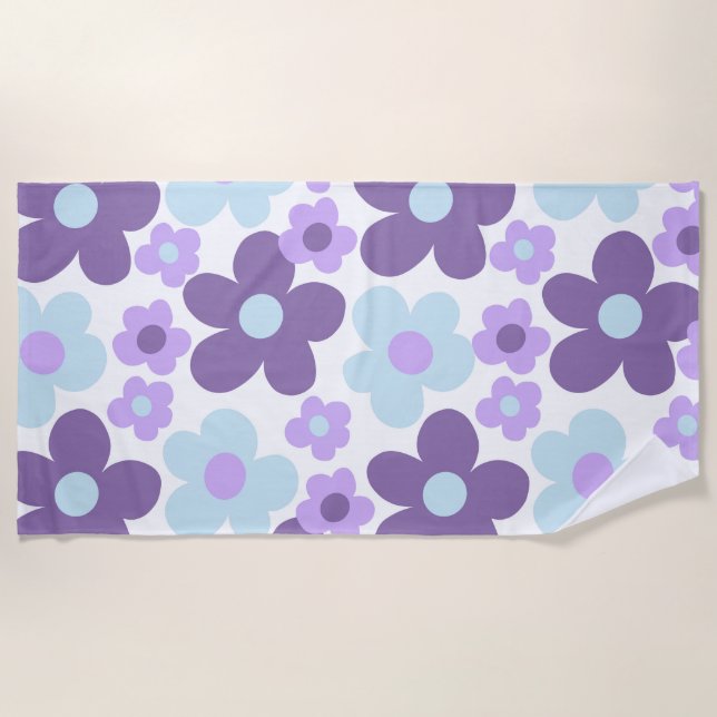 Purple Lavender Blue Daisies Retro Dream #1 #retro Beach Towel (Front)